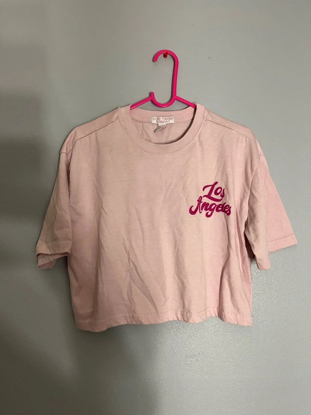 Love Theory Essentials Pink Crop Tee with Magenta 'Los Angeles' Script - Picture 1 of 6